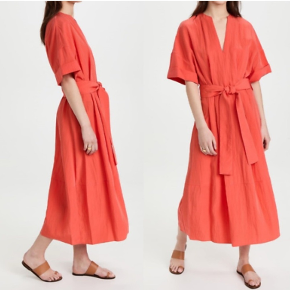 Vince v neck short cuff sleeve belted oversized dress burnt orchid Medium - Picture 3 of 10